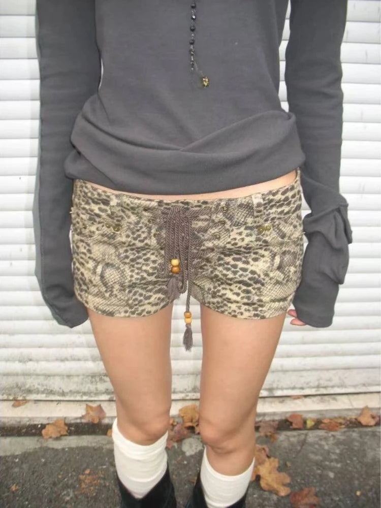 Vintage Print Low Rise Mini Shorts