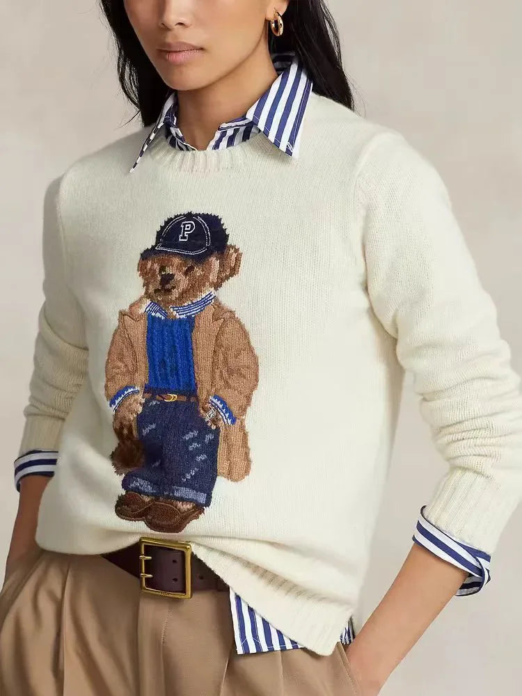 Crochet Bear Jacquard Knit Sweater