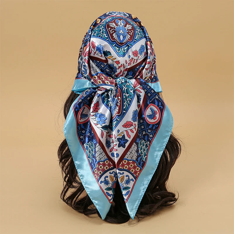 Printed Satin Square Scarf