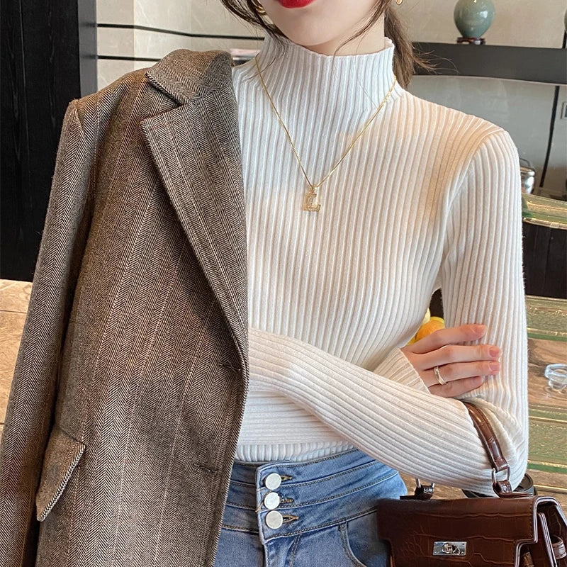Slim Turtleneck Long-Sleeve Knit Top
