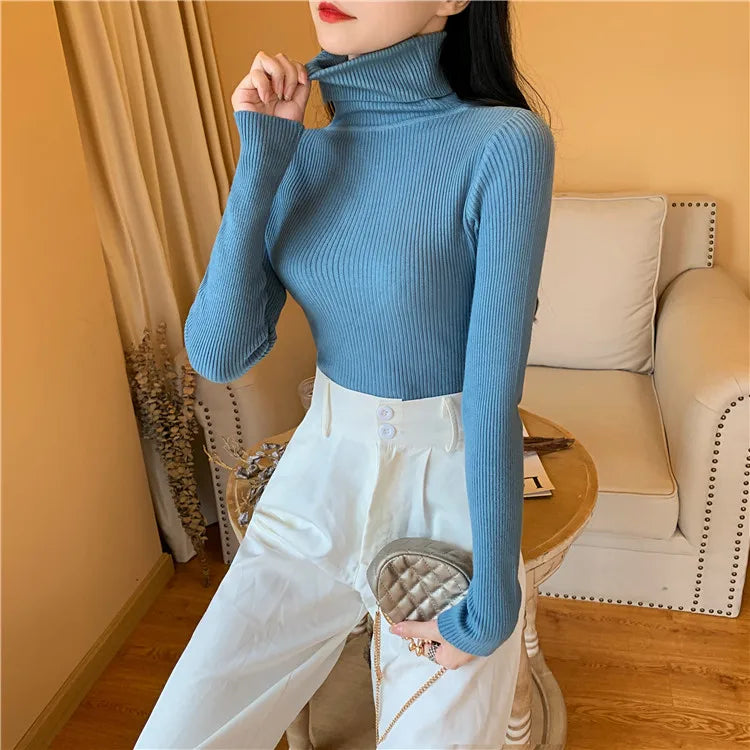 Ribbed Foldover Turtleneck Sweater