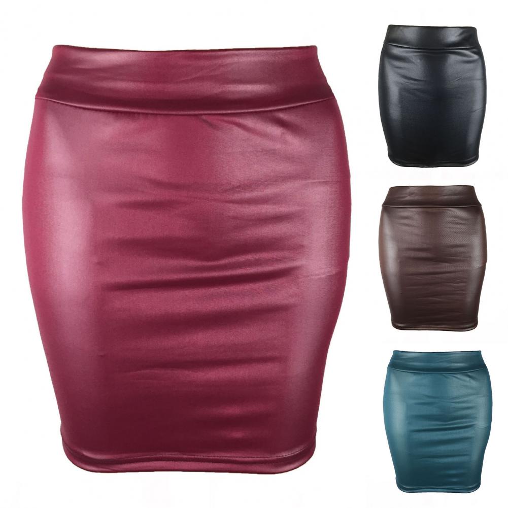 Skinny Matte Faux Leather Mini Skirts Women High Waist Solid Color Slim Fit Bodycon Skirts Summer