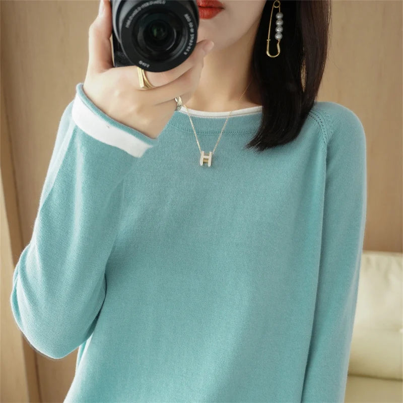 Cotton Round-Neck Loose Knit Sweater