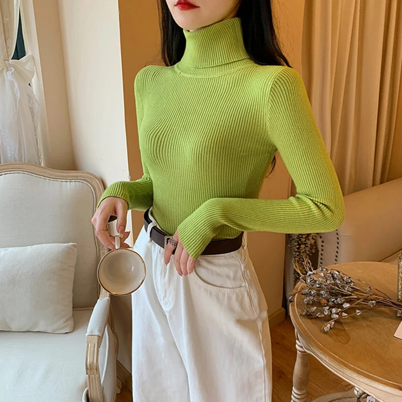 Ribbed Foldover Turtleneck Sweater
