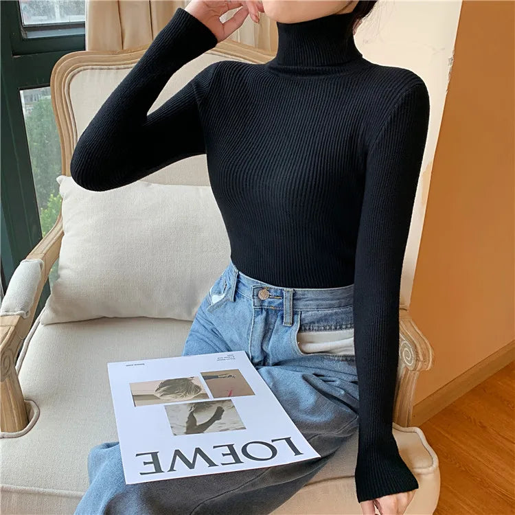 Ribbed Foldover Turtleneck Sweater