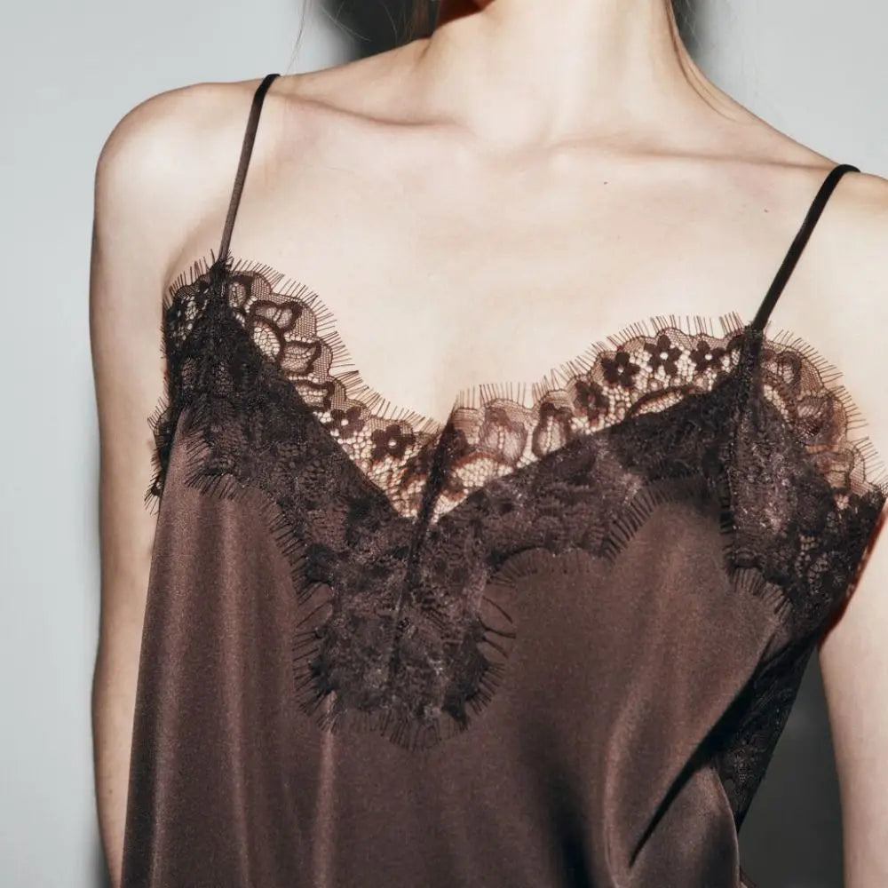 Chic Asymmetrical Lace Lace Patchwork Top Sexy Lace Sleeveless Camisole Tops Backless V Neck Backless Tops Summer Wear