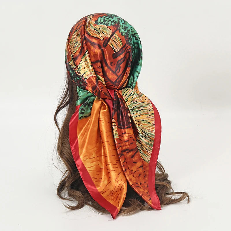 Printed Satin Square Scarf