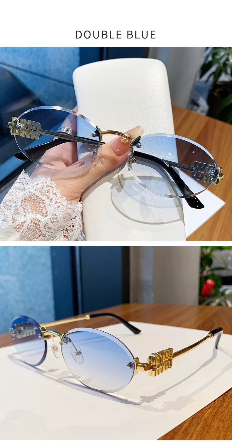 Oval Rimless Cut-Edge Sunglasses