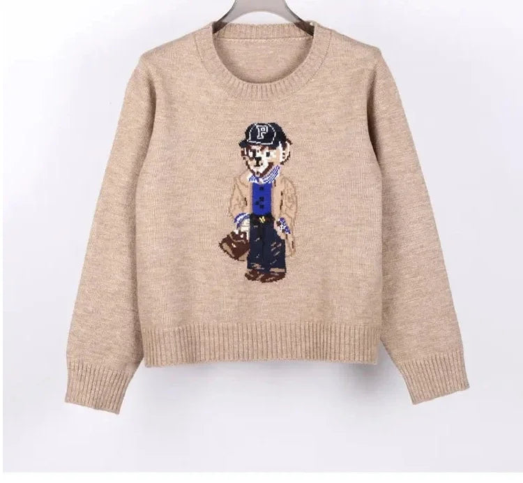 Crochet Bear Jacquard Knit Sweater