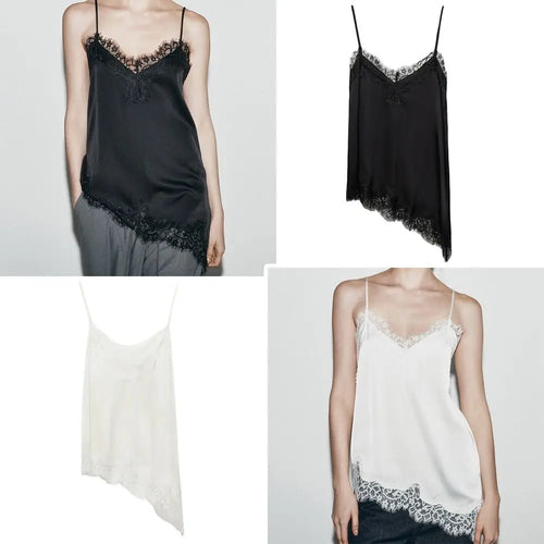 Asymmetric Backless Lace Tank Top