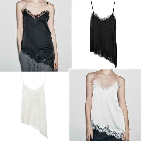 Asymmetric Backless Lace Tank Top