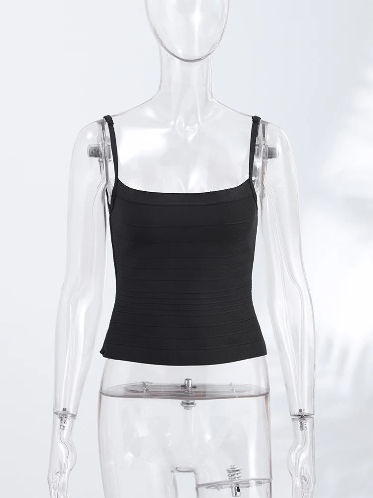 Women's Corset Tops Bandage Striped Spaghetti Strap Crop Top Square Neck Sleeveless Bodycon Stretch Partywear Chic Lady Clubwear