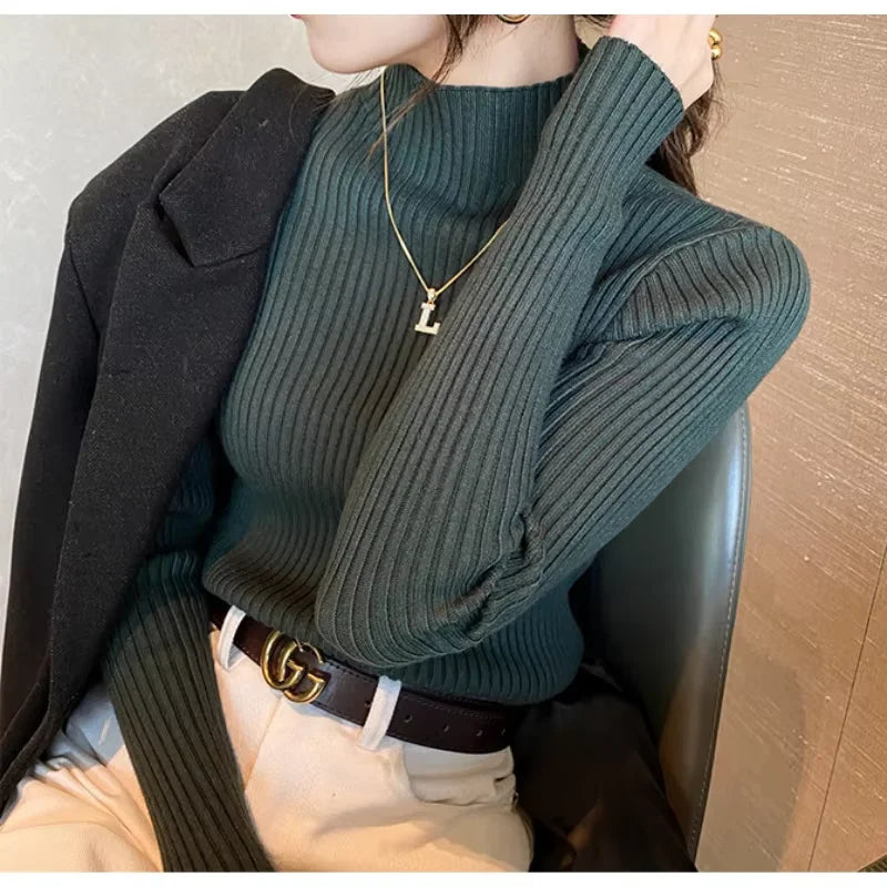 Slim Turtleneck Long-Sleeve Knit Top