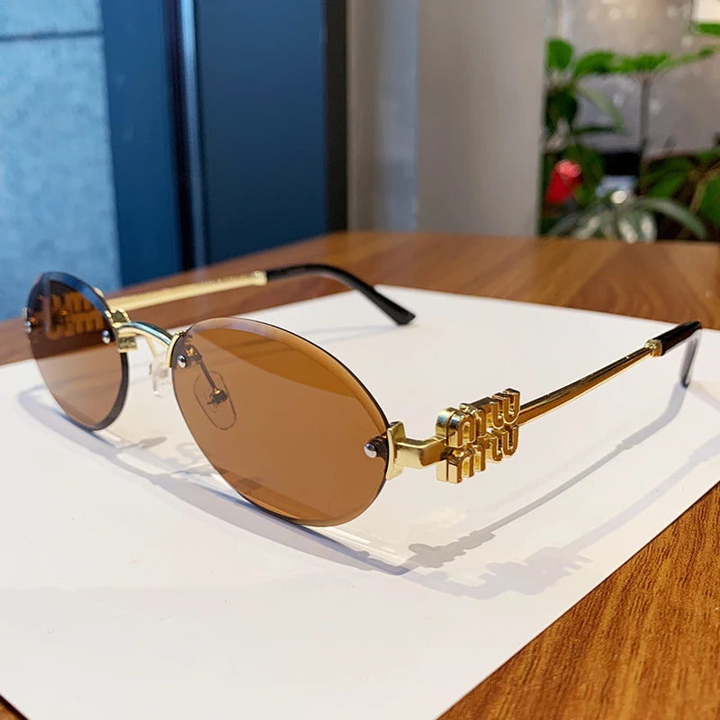 Oval Rimless Cut-Edge Sunglasses