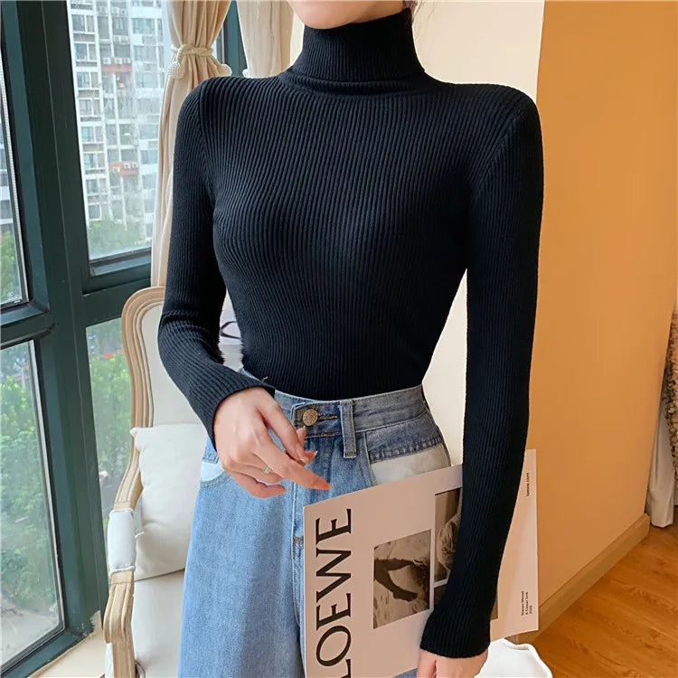 Ribbed Foldover Turtleneck Sweater