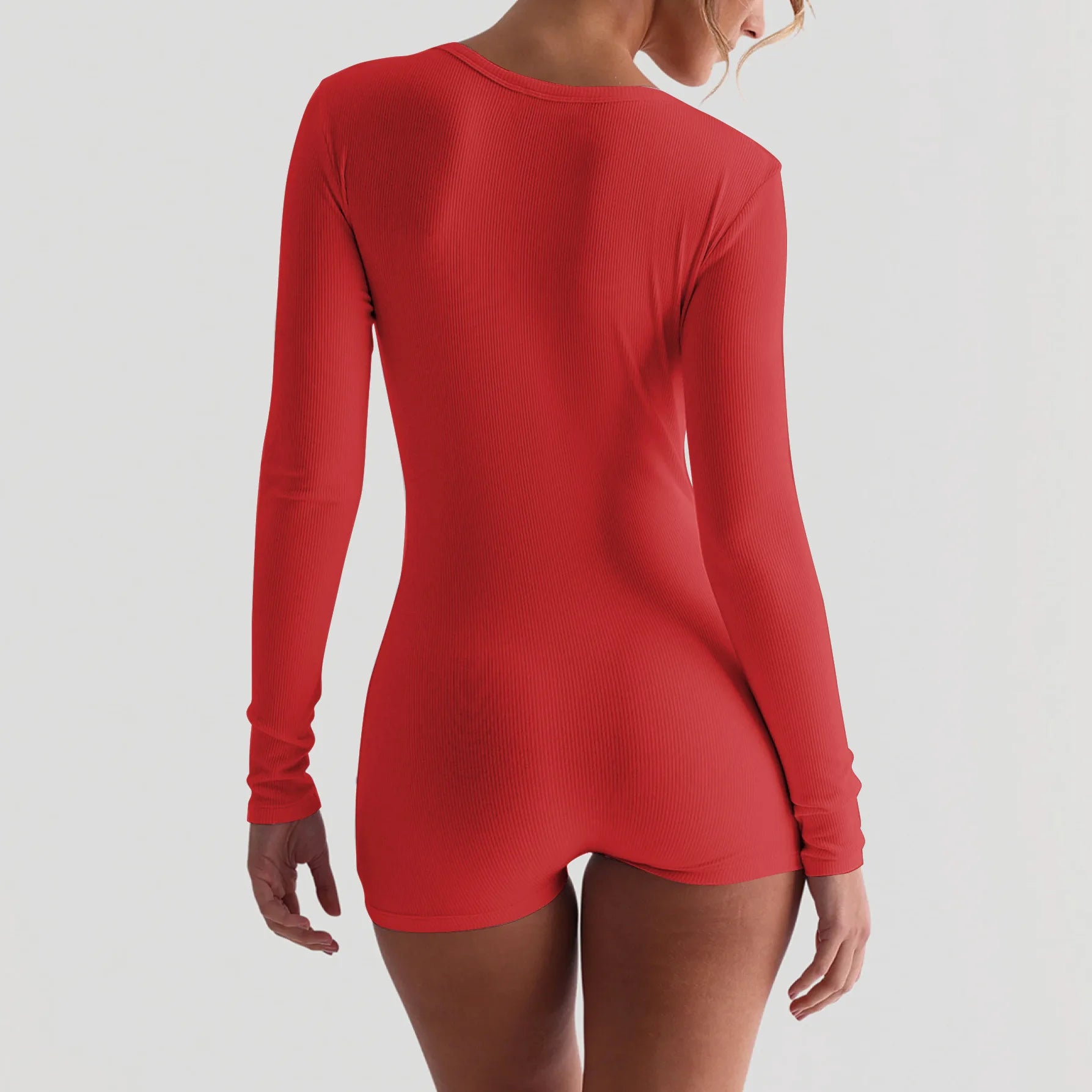 Hugcitar Spring Ribbed Solid Square Collar Long Sleeve Buttons Sexy Bodycon Skinny Playsuit Women Casual Romper Streetwear Sport