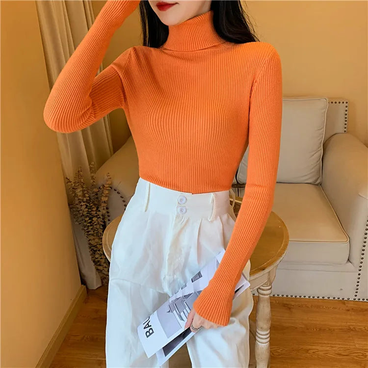 Ribbed Foldover Turtleneck Sweater