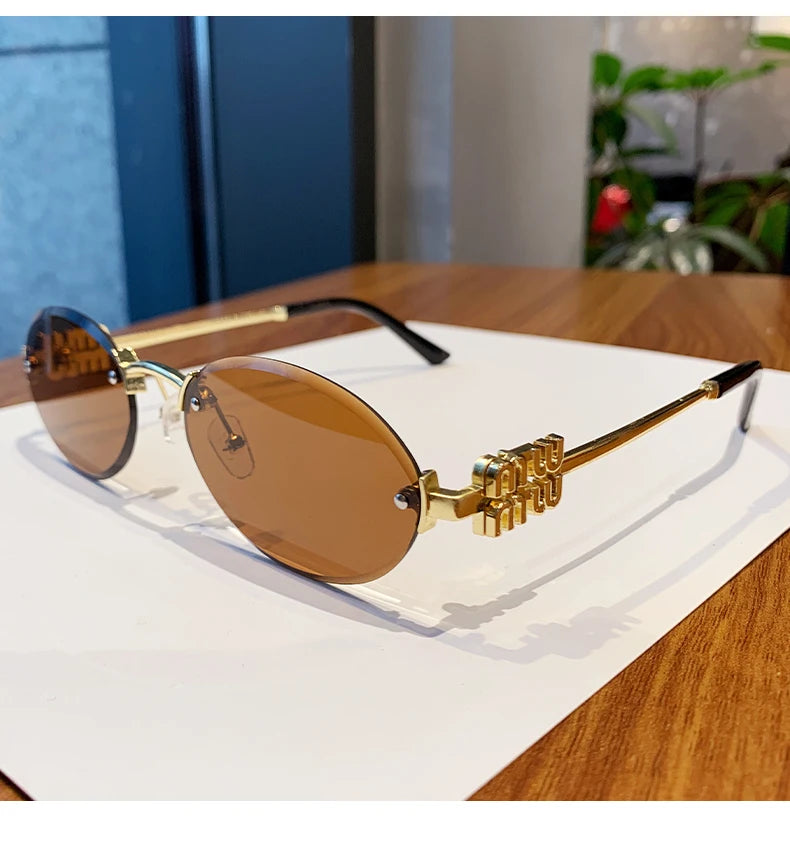 Oval Rimless Cut-Edge Sunglasses