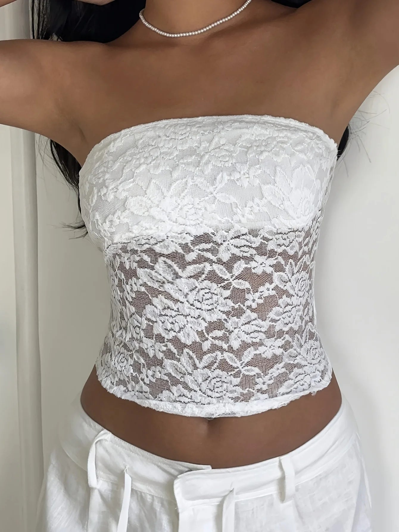 Sheer Floral Lace Corset Tube Top