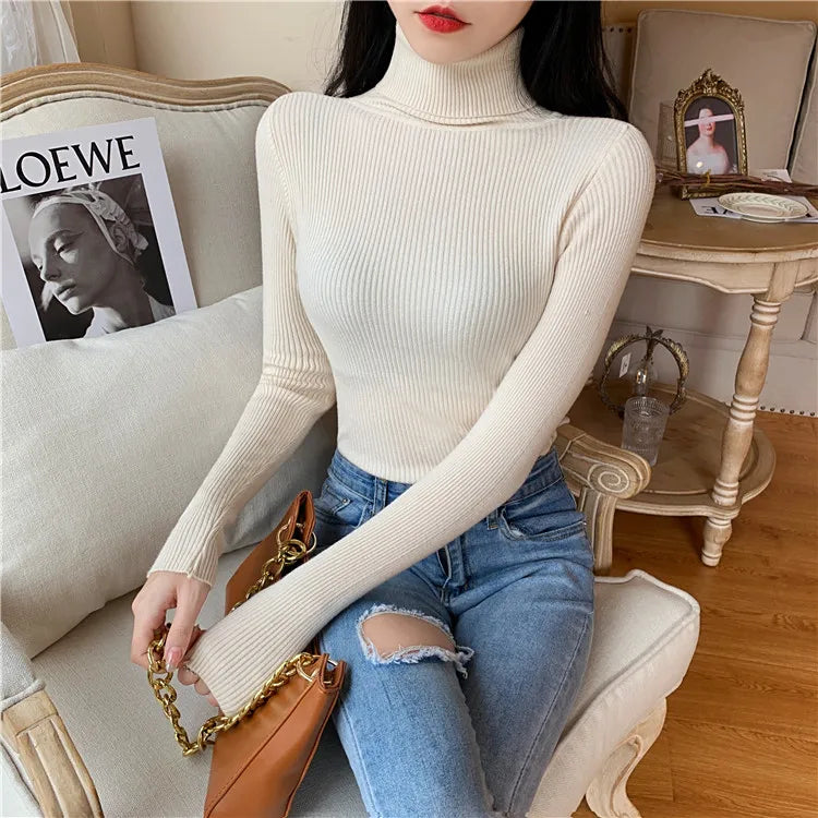Ribbed Foldover Turtleneck Sweater