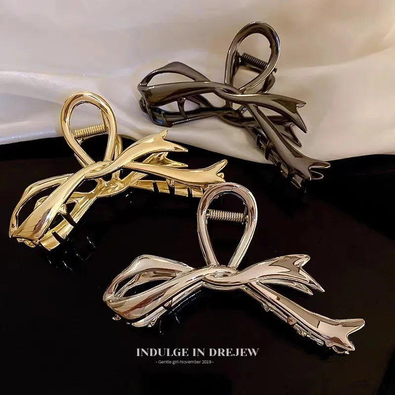 Metal Hair Clip Fashion Barrettes Korean Geometric Black Bow knot Hair Claw for Women Thick Thin Accessories Bath Crab Clamp