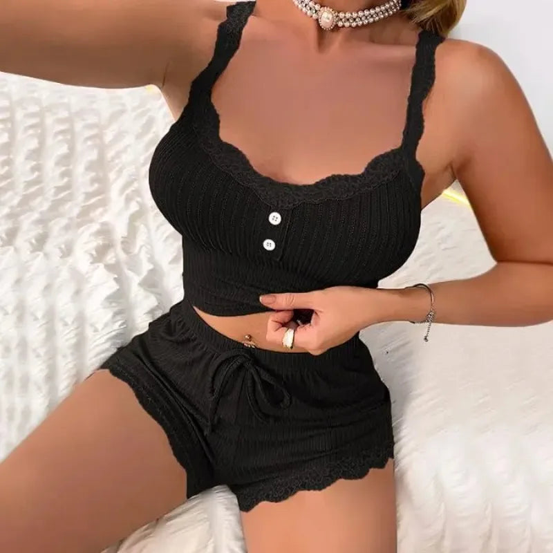 Spaghetti Strap Pajama Set with Shorts