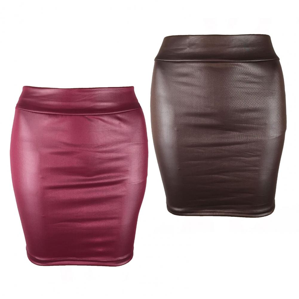Skinny Matte Faux Leather Mini Skirts Women High Waist Solid Color Slim Fit Bodycon Skirts Summer