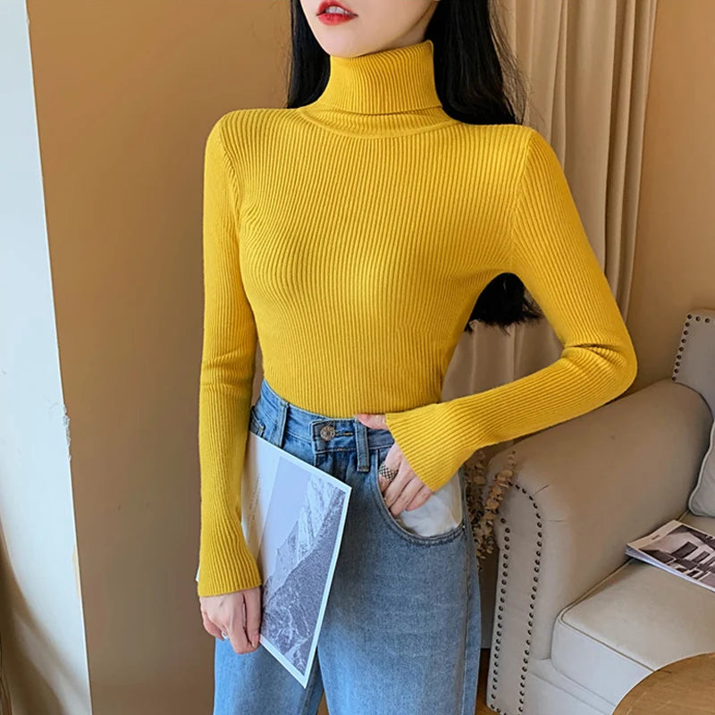 Ribbed Foldover Turtleneck Sweater