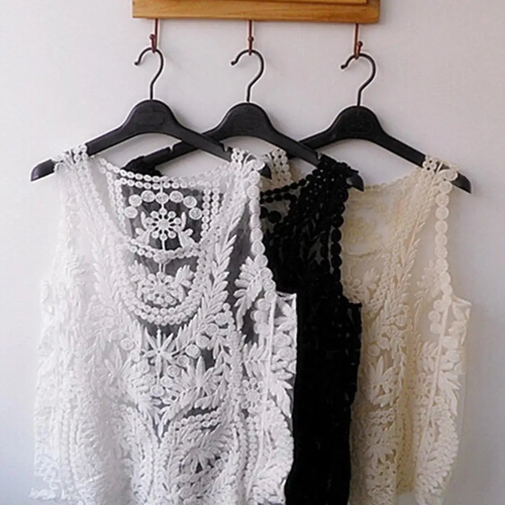 Women's Sleeveless Lace Tank Top Sexy Embroidery Hollow-out Floral Crochet Shirt Crochet T-Shirts For Women Lace Tee Shirt