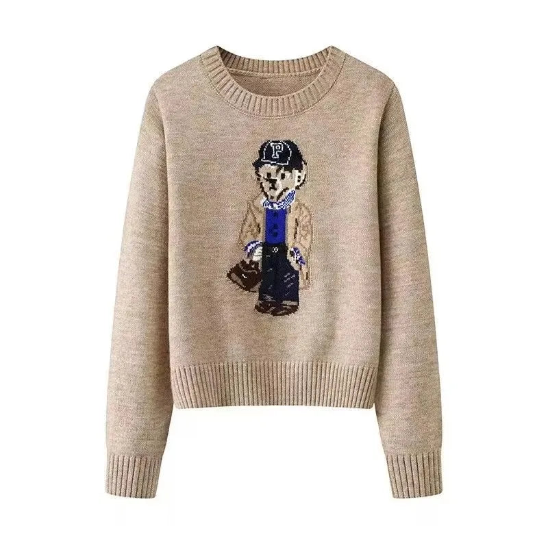 Crochet Bear Jacquard Knit Sweater
