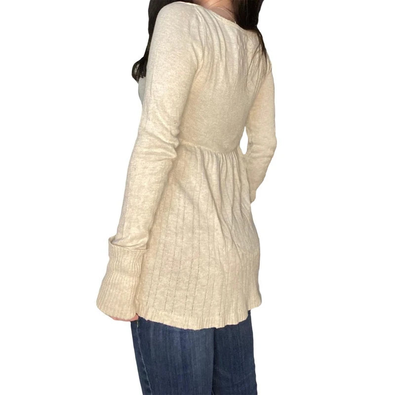 Y2K Babydoll Square-Neck Knit Pullover