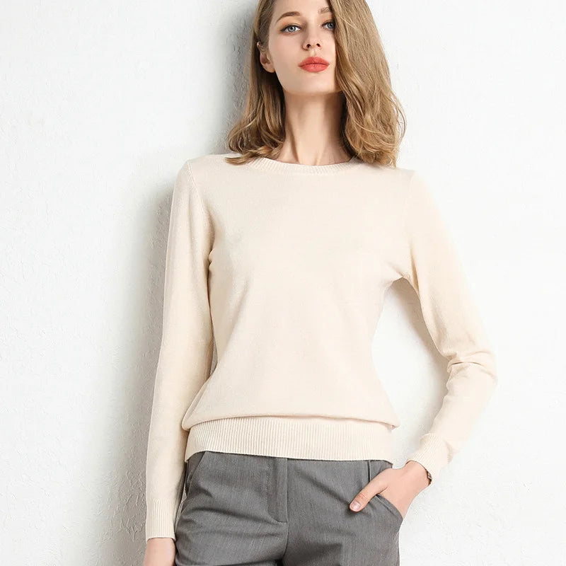 Slim Wool-Blend O-Neck Pullover