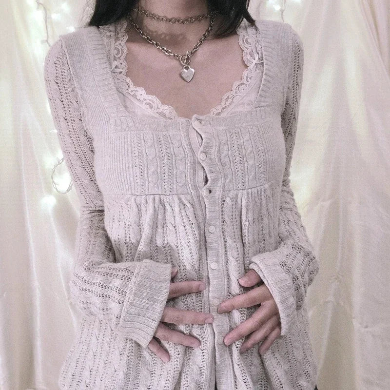 Y2K Babydoll Square-Neck Knit Pullover