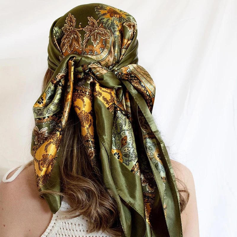 Printed Satin Square Scarf