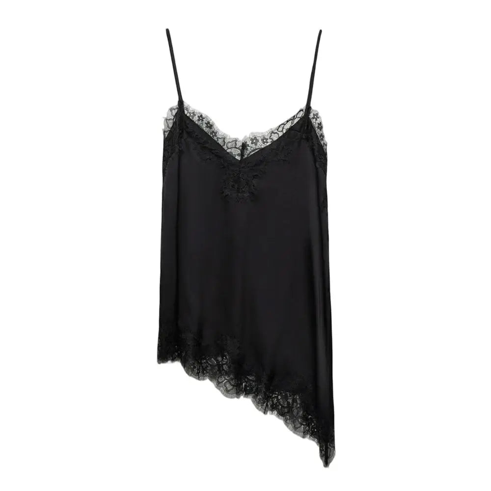Chic Asymmetrical Lace Lace Patchwork Top Sexy Lace Sleeveless Camisole Tops Backless V Neck Backless Tops Summer Wear