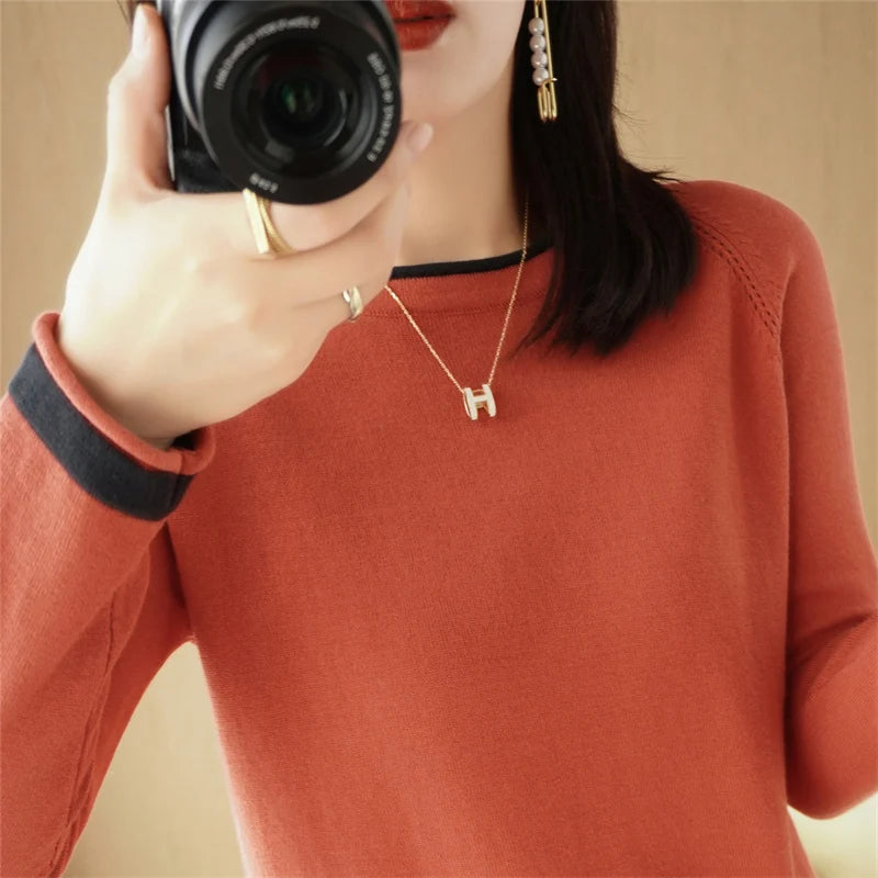 Cotton Round-Neck Loose Knit Sweater