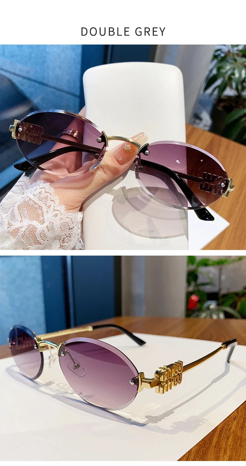 Oval Rimless Cut-Edge Sunglasses