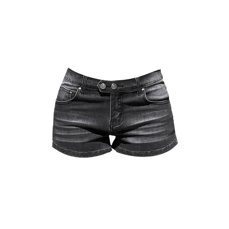 Grey Low-Waist Mini Denim Shorts