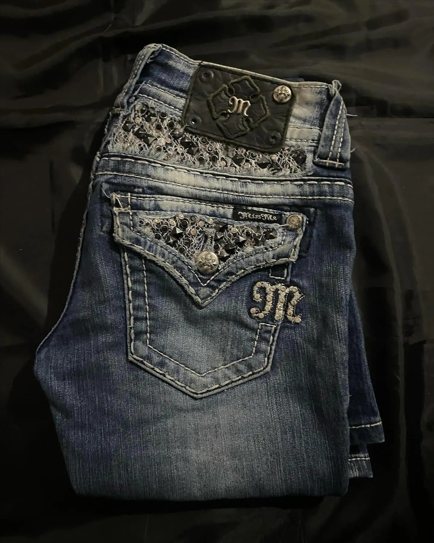 Rhinestone Wing Embroidered Flare Jeans