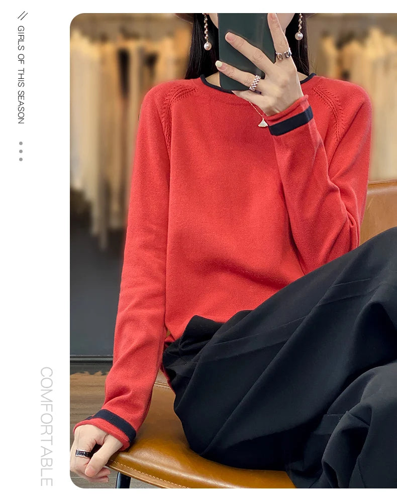 Cotton Round-Neck Loose Knit Sweater