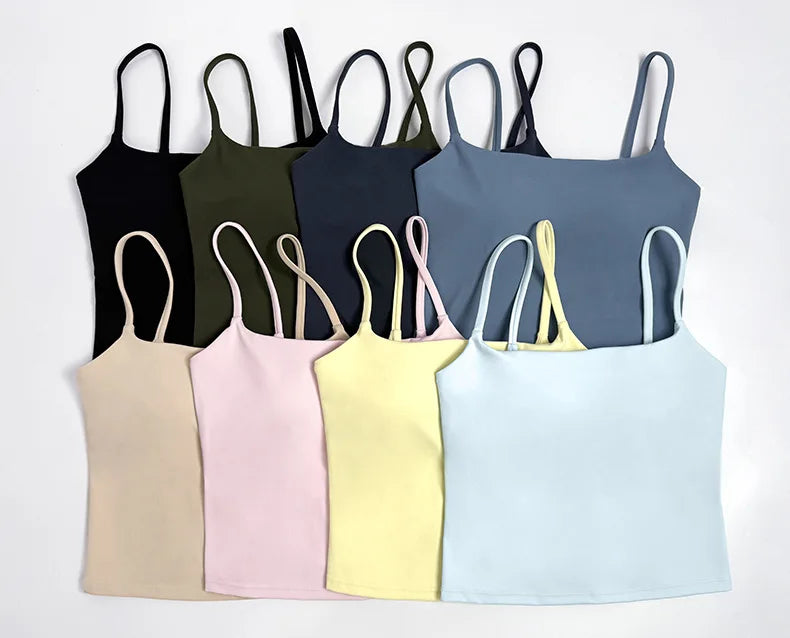 NCLAGEN Yoga Vest SoftMotion Strappy Mid with Built in Bra Shelf Women Gym Tank Top Naked-feel Workout Fitness Pilates Camisole