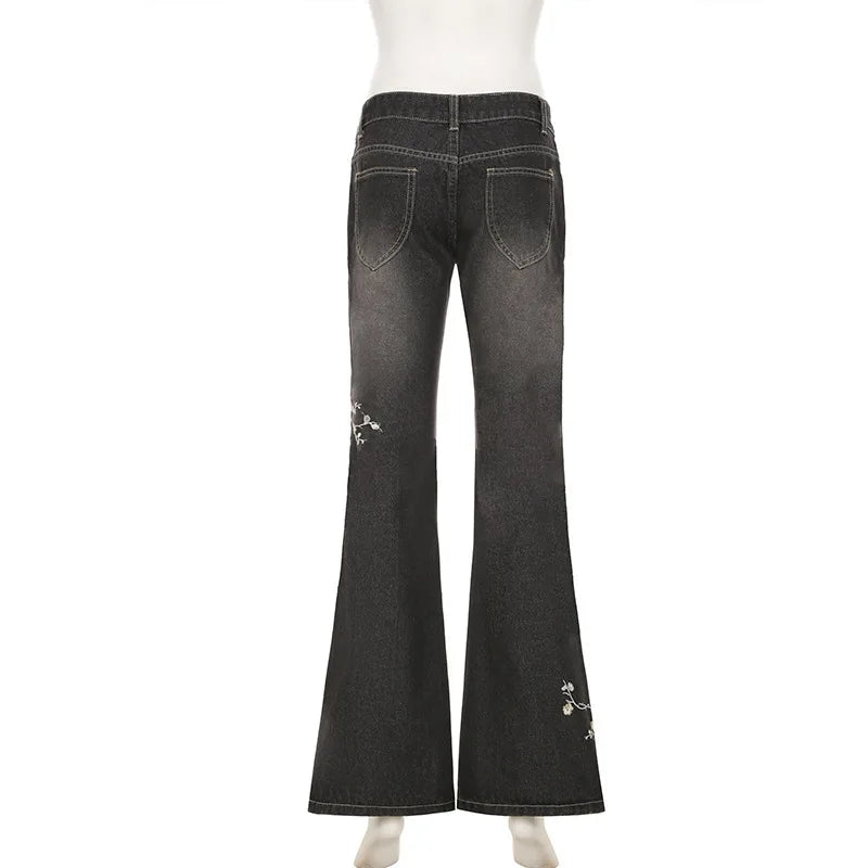 Floral Embroidery Flare Jeans