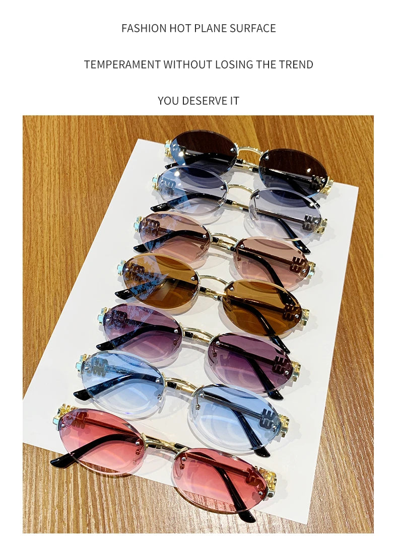 Oval Rimless Cut-Edge Sunglasses
