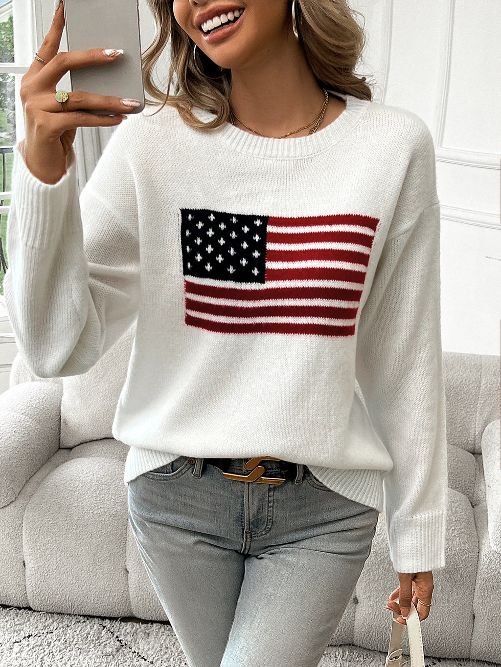 American Flag Knit Pullover Sweater
