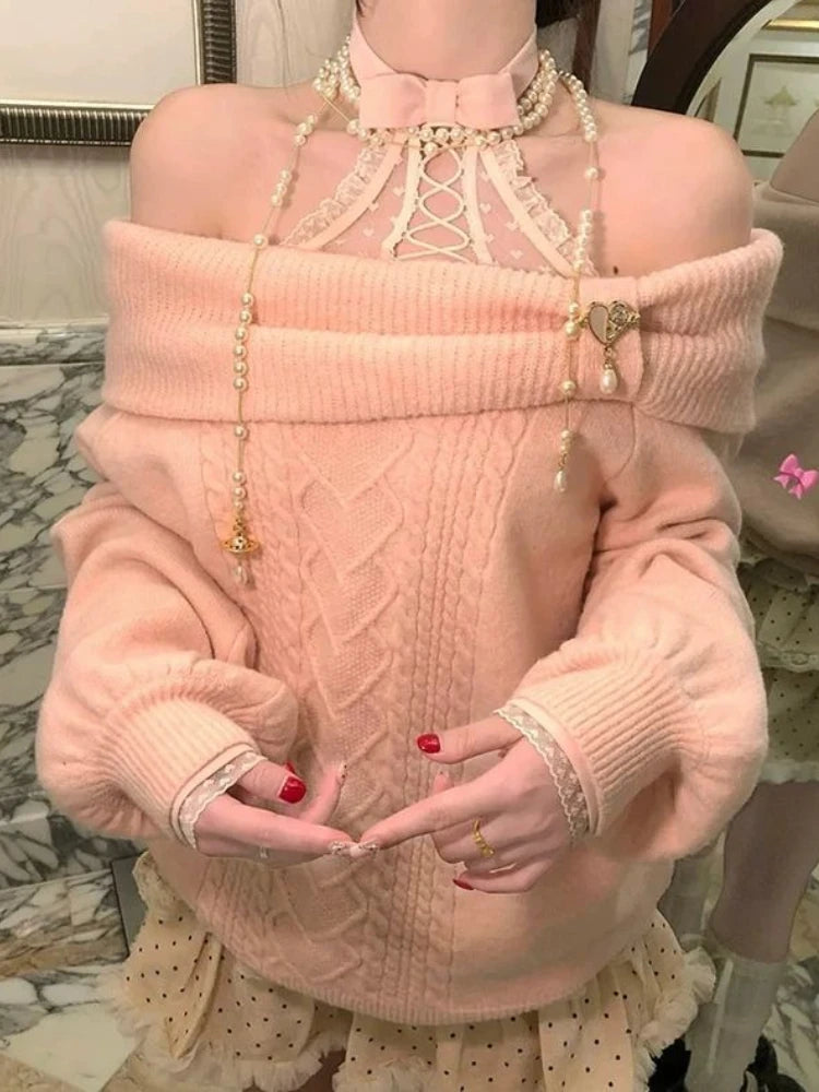 Bow Off-Shoulder Knit Sweater