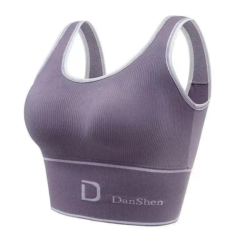 U-Shaped Women's Seamless Yoga Bra D Letter Push Up Sports Top Shockproof Crop Top Anti-sweat Fitness Underwear All-Match Vest