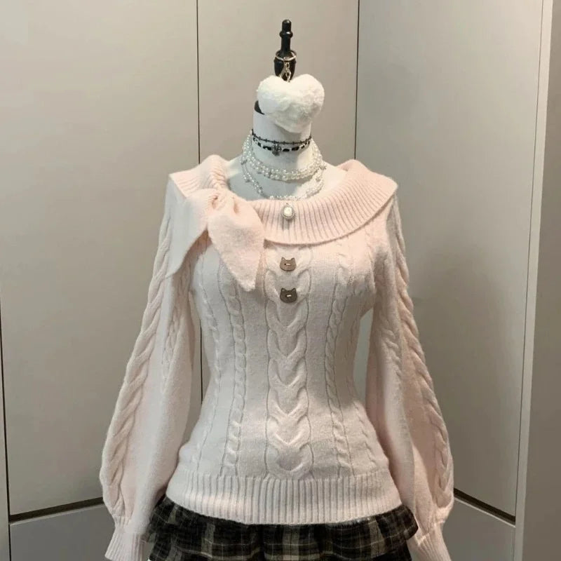 Bow Off-Shoulder Knit Sweater