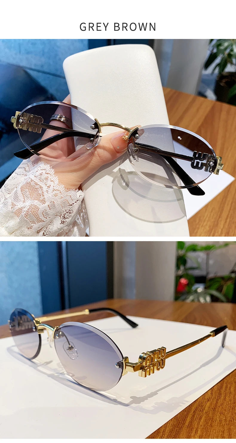Oval Rimless Cut-Edge Sunglasses