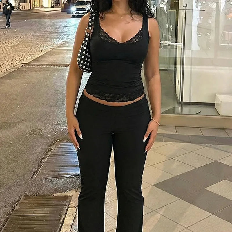 Black Lace Tank Top For Women V-Neck Backless Streetwear Spaghetti Patchwork Cropped Y2k Top Female Sexy Lace Vest 2026