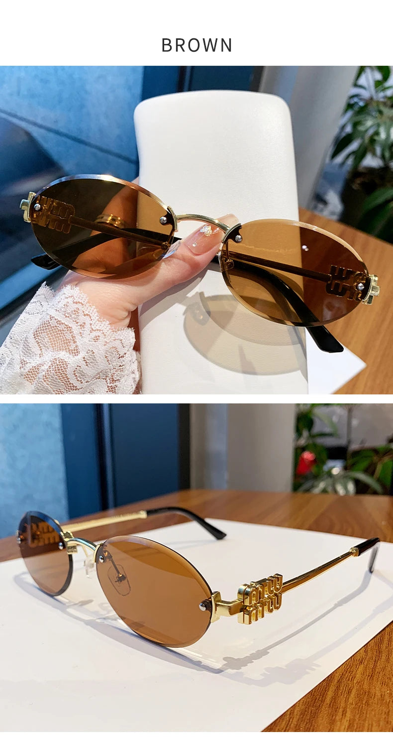 Oval Rimless Cut-Edge Sunglasses